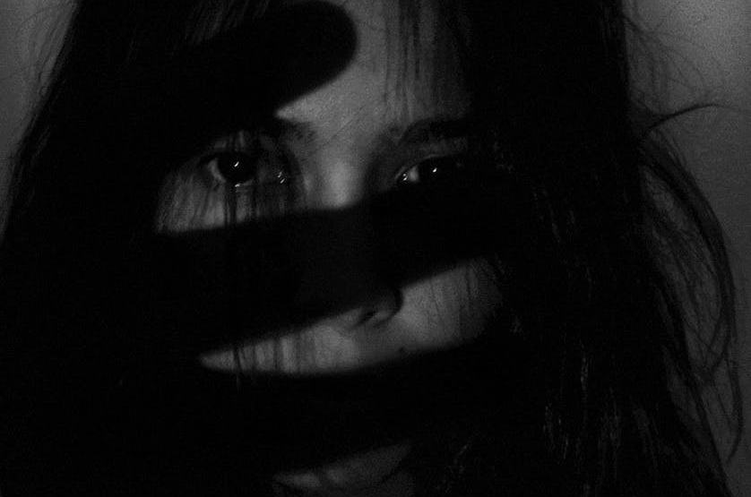 monochrome photo of woman