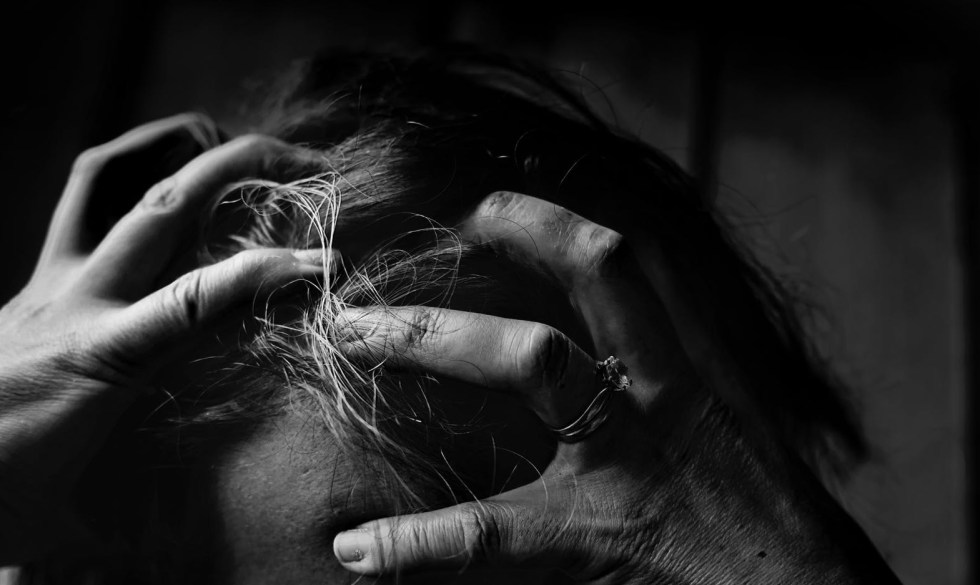 adult alone black and white dark